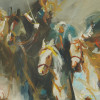 CONTEMPORARY OIL PAINTING HORSES BY REUVEN NACHUM PIC-2