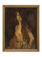 MID CENTURY FEMALE HALF NUDE PORTRAIT PAINTING