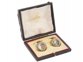 RUSSIAN 56 GOLD ENAMEL CUFF LINKS W ORIGINAL CASE