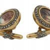 RUSSIAN 56 GOLD ENAMEL CUFF LINKS W ORIGINAL CASE PIC-2