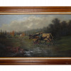 ANTIQUE 19 C PAINTING OF A WOMAN PULLING A COW PIC-0