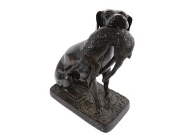 JULES MOIGNIEZ BRONZE STATUE OF A DOG AND A HARE