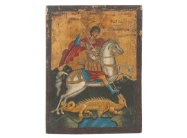 ANTIQUE ORTHODOX ICON OF SAINT GEORGE WITH DRAGON