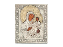 ANTIQUE RUSSIAN SILVER ICON OF OUR LADY OF IVIRON