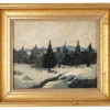 ANTIQUE WINTER LANDSCAPE OIL PAINTING ON BOARD PIC-0