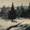 ANTIQUE WINTER LANDSCAPE OIL PAINTING ON BOARD PIC-1