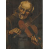 ANTIQUE 19 C PAINTING MONK PLAYING VIOLIN SIGNED PIC-2