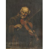 ANTIQUE 19 C PAINTING MONK PLAYING VIOLIN SIGNED PIC-1