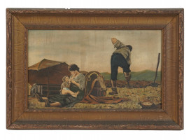 ANTIQUE OIL PAINTING FARMERS FAMILY SIGNED GALLO