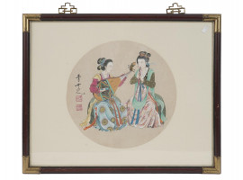 CHINESE PAINTING OF WOMEN PLAYING MUSIC SIGNED