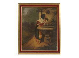 AFTER BONNAT GIRL AT WATER FOUNTAIN OIL PAINTING