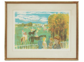 HORSE RACETRACK COLOR LITHOGRAPH SIGNED GRAU SALA