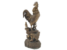 PATINATED BRASS SCULPTURE OF ROOSTER AND CHICKENS