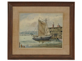 VINTAGE JOHN N. LEWIS WATERCOLOR PAINTING OF BOAT