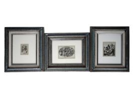 GROUP OF THREE ANTIQUE MINIATURE ETCHINGS FRAMED