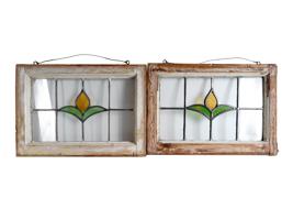 PAIR OF ANTIQUE LEADED STAINED GLASS WINDOWS