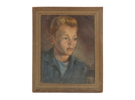 MID CENTURY AMERICAN PORTRAIT PAINTING OF A BOY