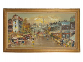 IMPRESSIONIST PAINTING VIEW OF PARIS SIGNED MOOR