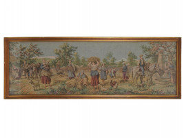 ANTIQUE FRAMED TAPESTRY OF PEASANTS IN THE FIELD
