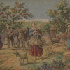 ANTIQUE FRAMED TAPESTRY OF PEASANTS IN THE FIELD PIC-3