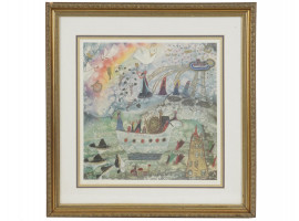 NOAHS ARK MIXED MEDIA PAINTING BY RIKY ROTHENBERG