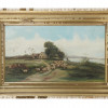 MID CENTURY VILLAGE HOUSE WITH SHEEP PAINTING PIC-0