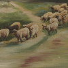 MID CENTURY VILLAGE HOUSE WITH SHEEP PAINTING PIC-4