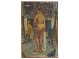 MID CENTURY NUDE FEMALE PAINTING SIGNED PASCAL