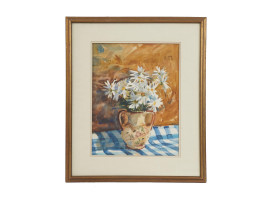 MIDCENTURY WATERCOLOR STILL LIFE FLOWERS PAINTING