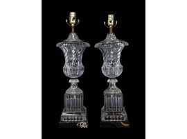 TWO ANTIQUE FRENCH CRYSTAL BACCARAT STYLE LAMPS