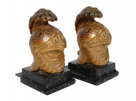 PAIR OF ANTIQUE ROMAN HELMET BOOKENDS BY BORGHESE