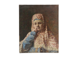 RUSSIAN FEMALE PORTRAIT PAINTING BY KLAVDY LEBEDEV