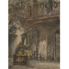 ANTIQUE COLORED ETCHING BEETHOVEN HOUSE, SIGNED PIC-2