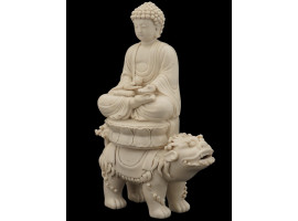 CHINESE PORCELAIN FIGURAL GROUP BUDDHA ON FOO DOG