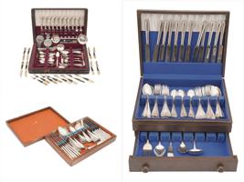 FOUR CUTLERY CASES WITH SILVERWARE BY ROGERS BROS