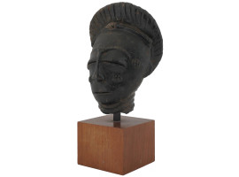 ANTIQUE 18TH CENT AFRICAN BRONZE HEAD SCULPTURE