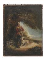 AFTER GAINSBOROUGH OIL PAINTING OF A MAN WITH DOG