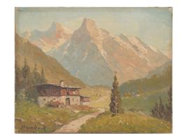 ALPS MOUNTAINS LANDSCAPE PAINTING SIGNED HUMBERT