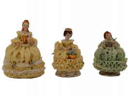 THREE IRISH DRESDEN LACE PORCELAIN GIRL FIGURINES