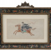 CHINESE WOODBLOCK OF A RIDER IN LACQUER FRAME PIC-0