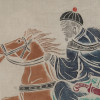 CHINESE WOODBLOCK OF A RIDER IN LACQUER FRAME PIC-2