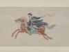 CHINESE WOODBLOCK OF A RIDER IN LACQUER FRAME PIC-1