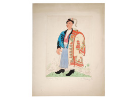 ETCHING HUNGARIAN FOLK COSTUME BY ISTVAN PEKARY