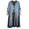 ANTIQUE CHINESE LONG BLUE SILK EMBROIDERED ROBE PIC-0