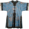 ANTIQUE CHINESE LONG BLUE SILK EMBROIDERED ROBE PIC-1
