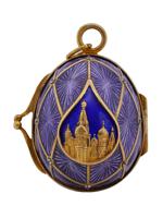 RUSSIAN GILT SILVER ENAMEL EGG LOCKET PENDANT