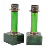 PAIR OF RUSSIAN SILVER AND NEPHRITE CANDLESTICKS PIC-0