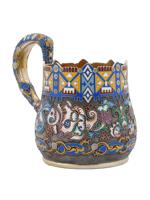 RUSSIAN SILVER CLOISONNE ENAMEL TEA GLASS HOLDER