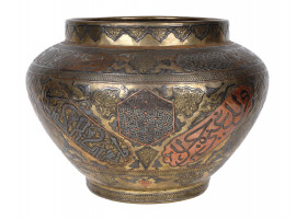 ANTIQUE SYRIAN DAMASCUS ARABIC SILVER INLAID BOWL