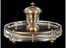 FRENCH SILVER OVER CRYSTAL ROCK INKWELL GUSTAVE KELLER